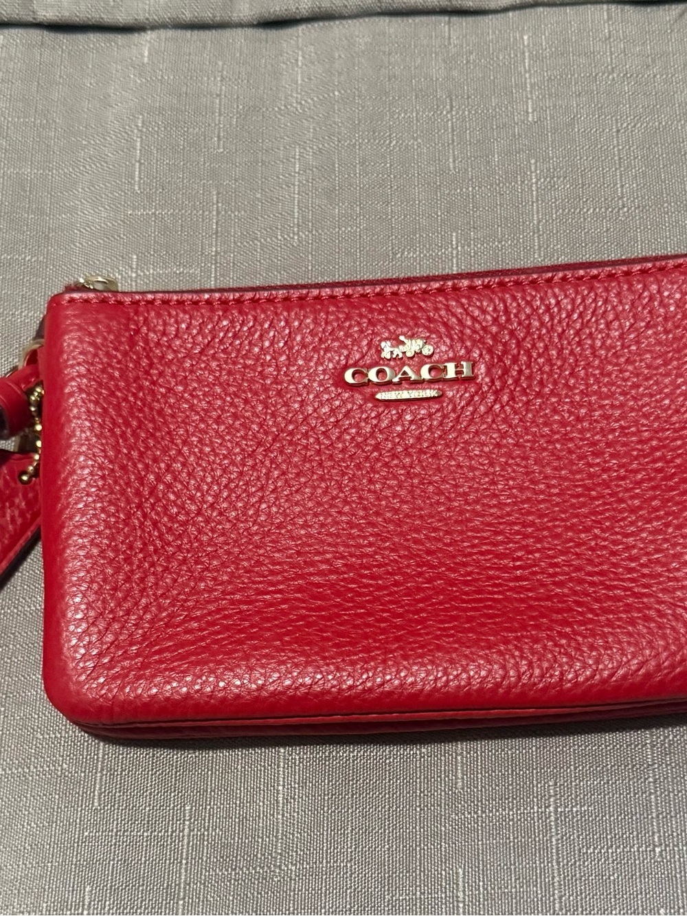 Coach Red Pebbled Leather Wristlet with Gold Logo